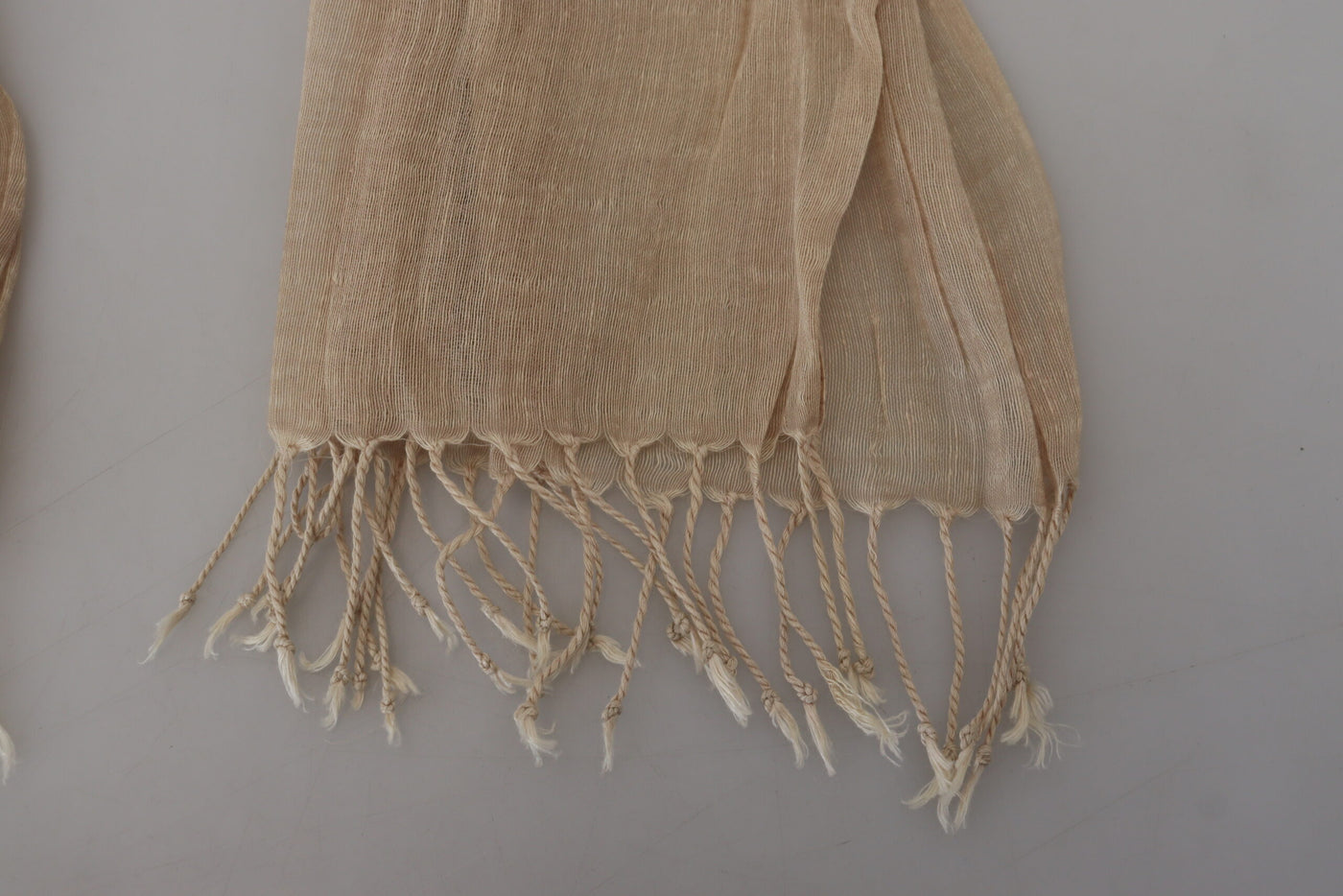Costume National Beige Cotton Shawl Foulard Fringe Scarf