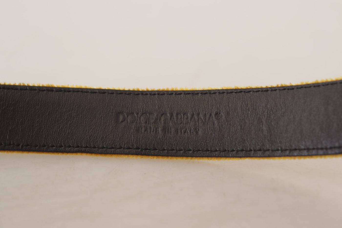 Dolce & Gabbana Mustard Velvet Gold Logo Engraved Metal Buckle Belt