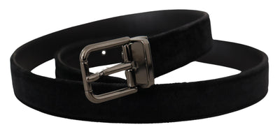 Dolce & Gabbana Black Velvet Silver Tone Logo Metal Buckle Belt