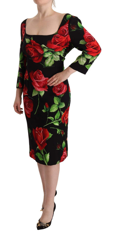 Dolce & Gabbana Black Red Roses Sheath Stretch Silk Dress Black, Dolce & Gabbana, Dresses - Women - Clothing, feed-1, IT36 | XS, IT54 | XXL at SEYMAYKA