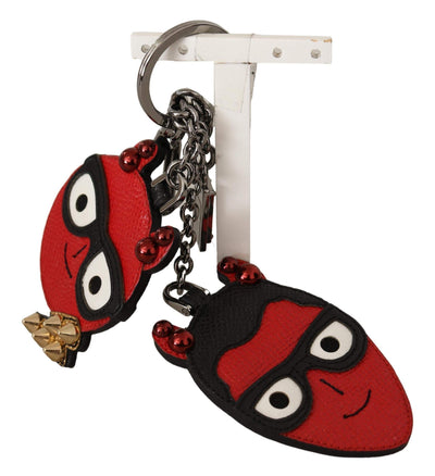 Dolce & Gabbana Red Leather Silver Tone Devil Studded Keychain #men, Dolce & Gabbana, feed-agegroup-adult, feed-color-Red, feed-gender-male, Keychains - Men - Accessories, Red at SEYMAYKA
