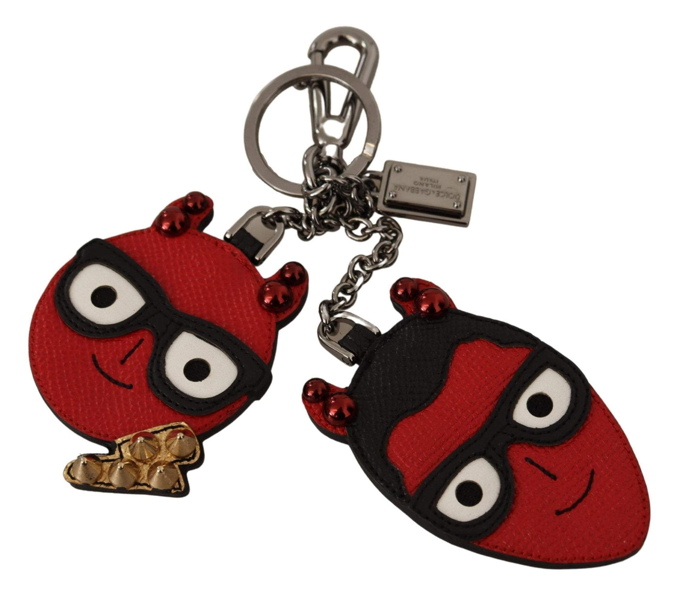 Dolce & Gabbana Red Leather Silver Tone Devil Studded Keychain #men, Dolce & Gabbana, feed-agegroup-adult, feed-color-Red, feed-gender-male, Keychains - Men - Accessories, Red at SEYMAYKA