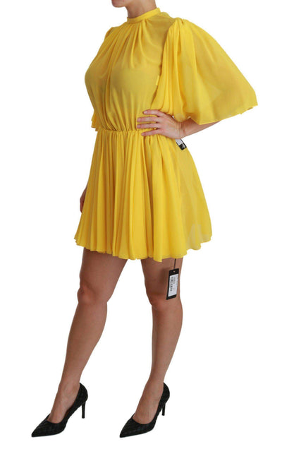 Dolce & Gabbana  Yellow Pleated A-line Mini 100% Silk Dress #women, Brand_Dolce & Gabbana, Catch, Clothing_Dress, Dolce & Gabbana, Dresses - Women - Clothing, feed-agegroup-adult, feed-color-yellow, feed-gender-female, feed-size-IT40|S, Gender_Women, IT40|S, Kogan, Women - New Arrivals, Yellow at SEYMAYKA