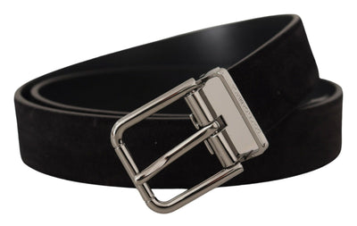 Dolce & Gabbana Black Vitello Leather Silver Tone Logo Belt
