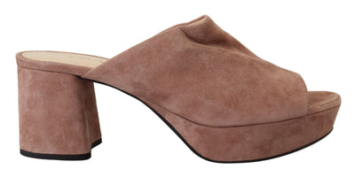 Prada Prada Dark Rose Suede Camoscio Sandals Block Heels Shoes