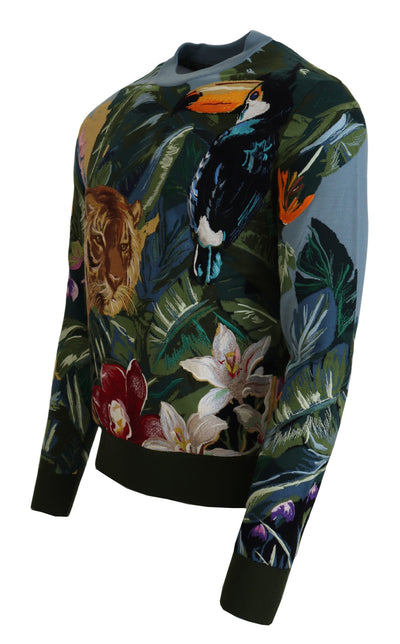 Dolce & Gabbana Jungle Wool Silk Pullover Logo Sweater