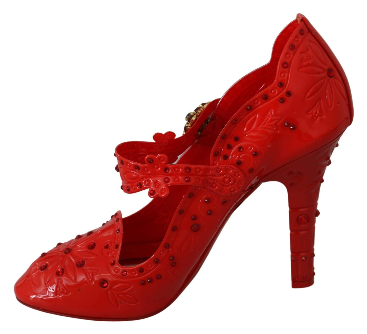 Dolce & Gabbana Red Floral Crystal CINDERELLA Heels Shoes #women, Brand_Dolce & Gabbana, Dolce & Gabbana, EU40/US9.5, feed-agegroup-adult, feed-color-red, feed-gender-female, feed-size-US9.5, Gender_Women, Pumps - Women - Shoes, Red, Shoes - New Arrivals at SEYMAYKA