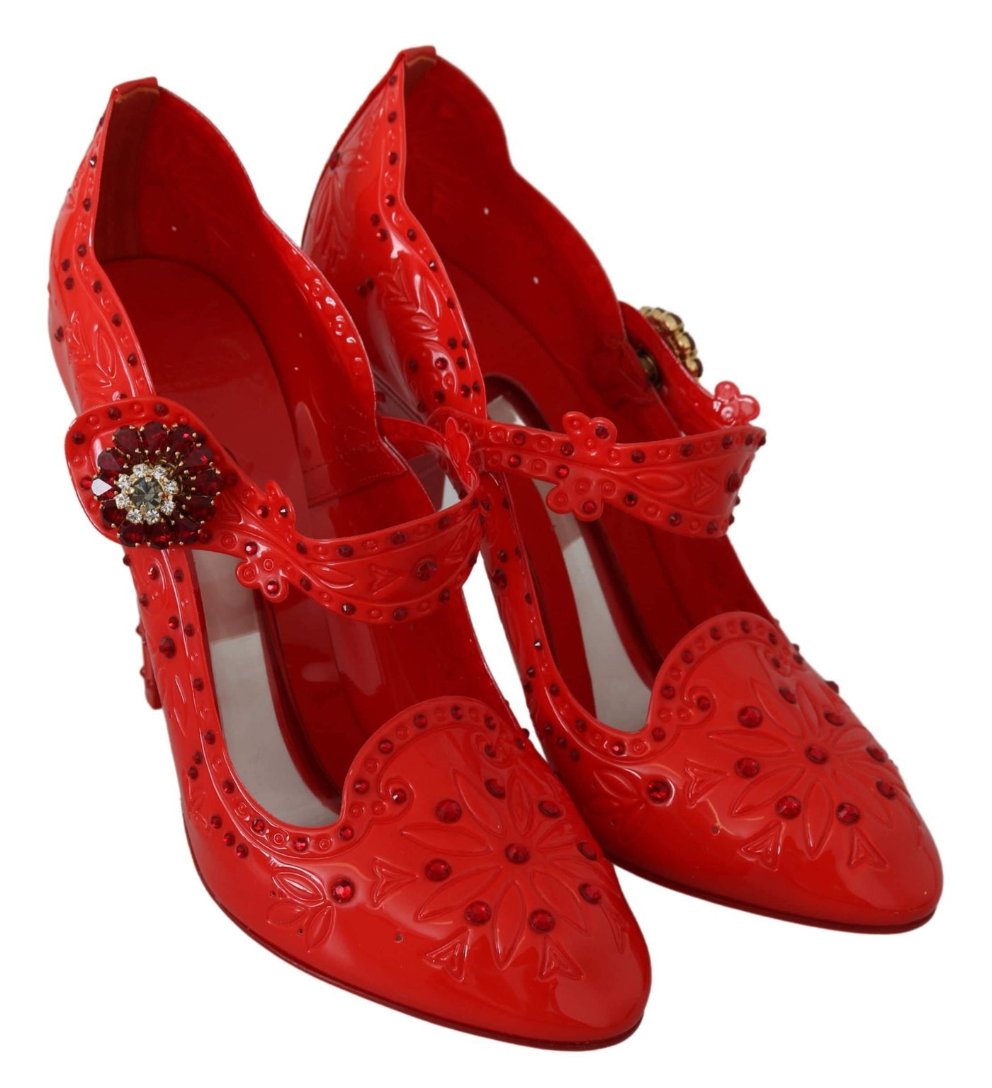 Dolce & Gabbana Red Floral Crystal CINDERELLA Heels Shoes #women, Brand_Dolce & Gabbana, Dolce & Gabbana, EU40/US9.5, feed-agegroup-adult, feed-color-red, feed-gender-female, feed-size-US9.5, Gender_Women, Pumps - Women - Shoes, Red, Shoes - New Arrivals at SEYMAYKA