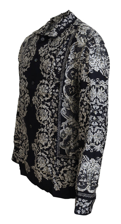 Dolce & Gabbana Blue Silk Floral Baroque Satin Casual Shirt
