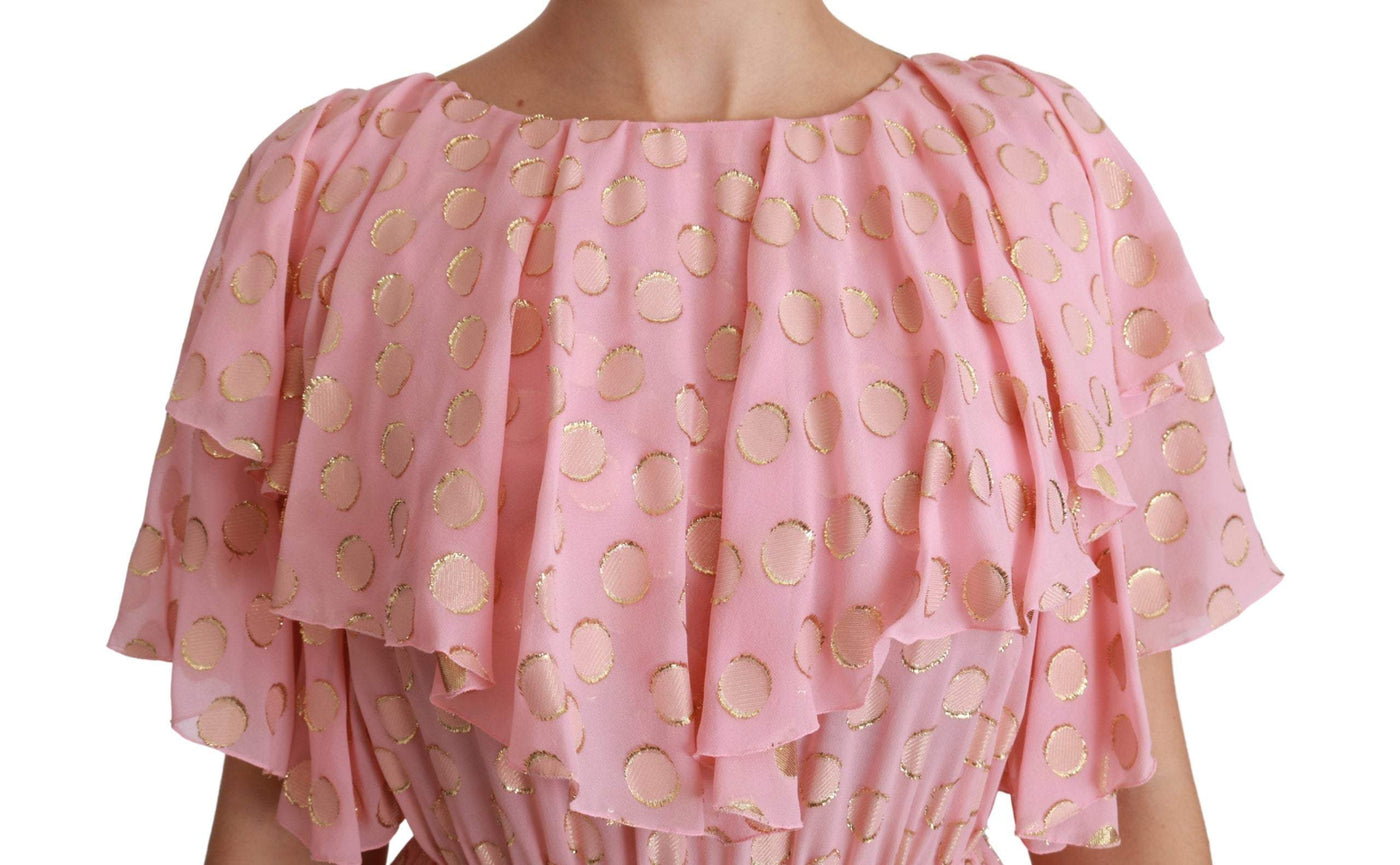 Dolce & Gabbana Silk Pink Polka Dots Pleated A-line Midi Dress Dolce & Gabbana, Dresses - Women - Clothing, feed-agegroup-adult, feed-color-Pink, feed-gender-female, IT40|S, Pink, Women - New Arrivals at SEYMAYKA