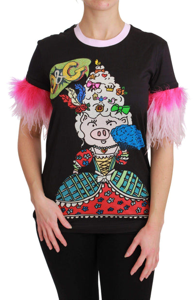 Dolce & Gabbana  Black YEAR OF THE PIG Top Cotton  T-shirt #women, Black, Brand_Dolce & Gabbana, Catch, Dolce & Gabbana, feed-agegroup-adult, feed-color-black, feed-gender-female, feed-size-IT36 | XS, feed-size-IT38|XS, feed-size-IT40|S, Gender_Women, IT36 | XS, IT38|XS, IT40|S, Kogan, Tops & T-Shirts - Women - Clothing, Women - New Arrivals at SEYMAYKA