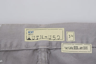 Acht Gray Cotton Straight Fit Folded Hem Casual Denim Jeans