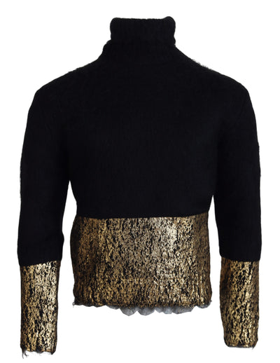Dolce & Gabbana Black Gold Turtleneck Mohair Pullover s Sweater
