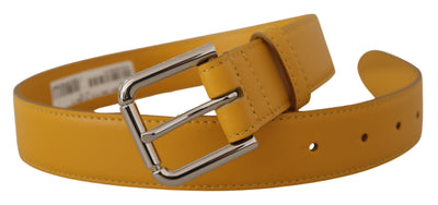 Dolce & Gabbana Yellow Leather Silver Tone Logo Metal Buckle Belt
