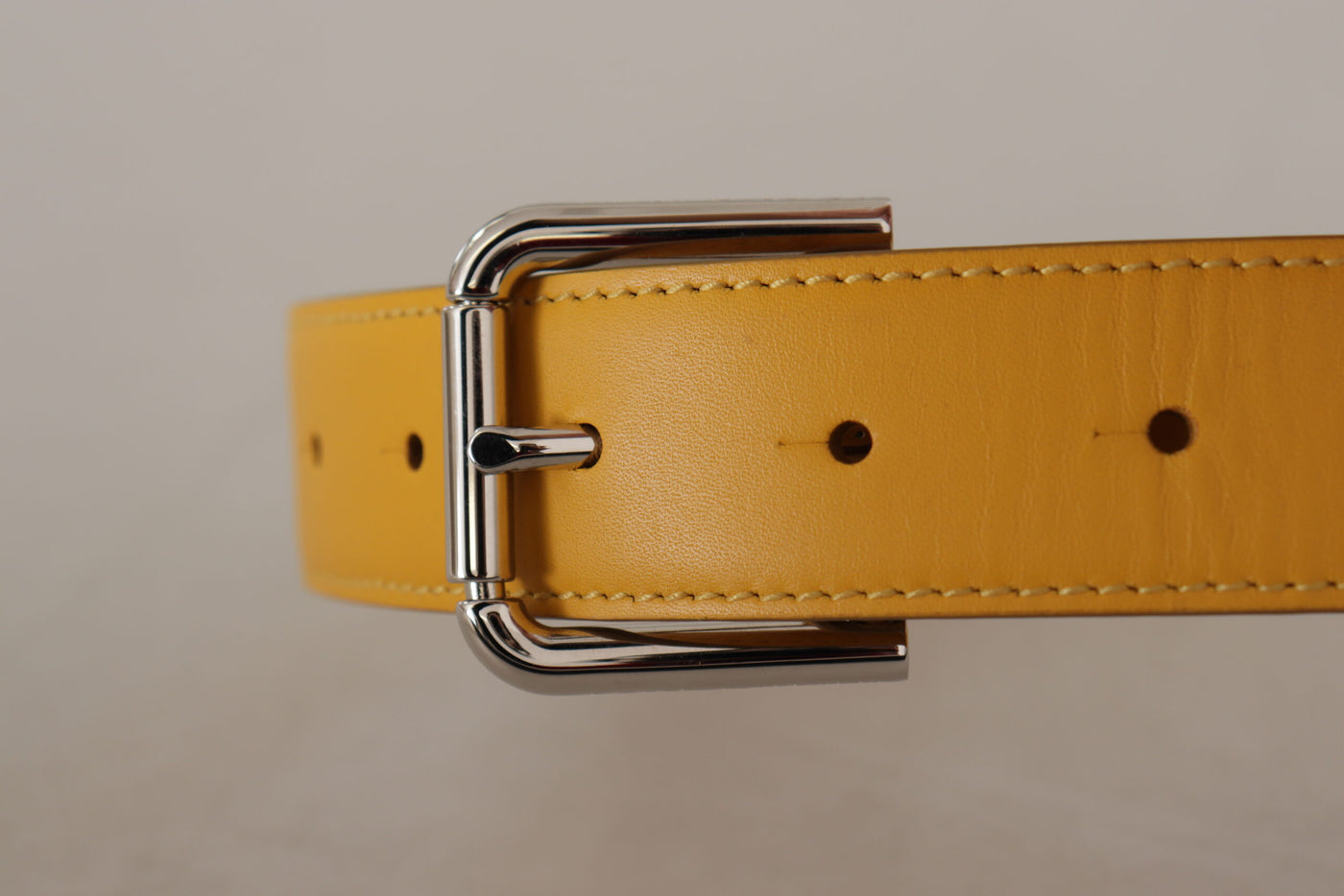 Dolce & Gabbana Yellow Leather Silver Tone Logo Metal Buckle Belt