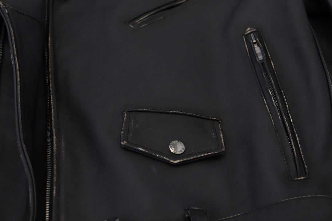 Dolce & Gabbana Black Leather Biker Coat Zipper Jacket