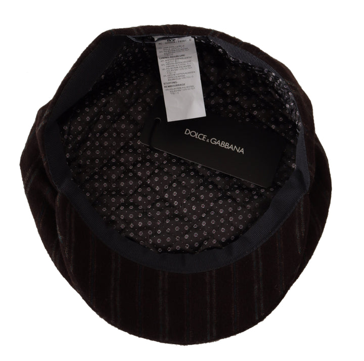 Dolce & Gabbana Brown Stripes Newsboy  Capello Wool Hat