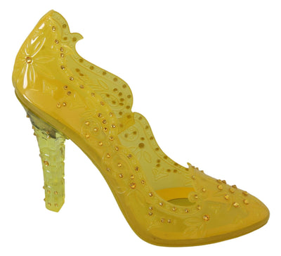 Dolce & Gabbana Yellow Floral Crystal CINDERELLA Heels Shoes #women, Brand_Dolce & Gabbana, Dolce & Gabbana, EU39/US8.5, feed-agegroup-adult, feed-color-yellow, feed-gender-female, feed-size-US8.5, Gender_Women, Pumps - Women - Shoes, Shoes - New Arrivals, Yellow at SEYMAYKA