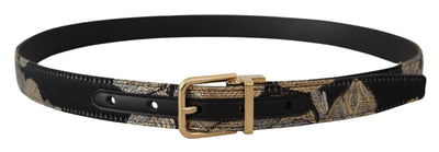Dolce & Gabbana Multicolor Jacquard Leather Logo Gold Buckle Belt