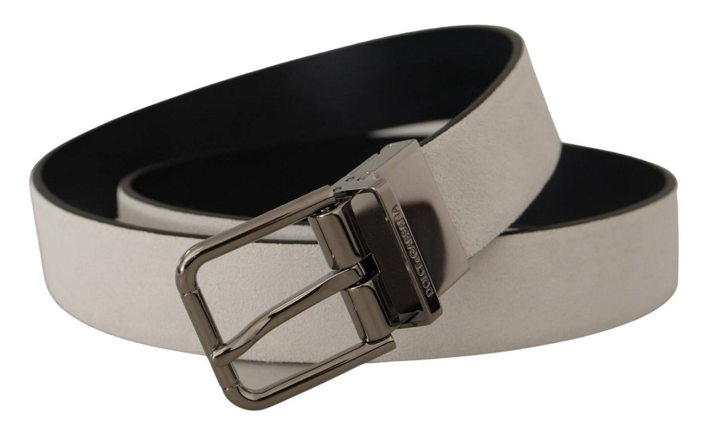 Dolce & Gabbana White Leather Silver Engraved Belt