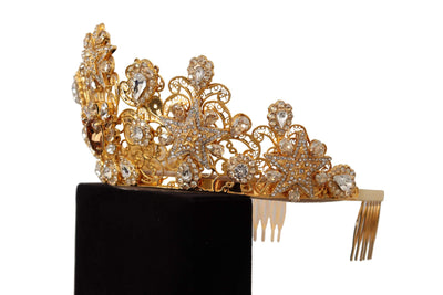 Dolce & Gabbana Gold Tone Brass Star Clear Crystal Crown Diadem Tiara Dolce & Gabbana, feed-1, Gold, Headbands - Women - Accessories at SEYMAYKA