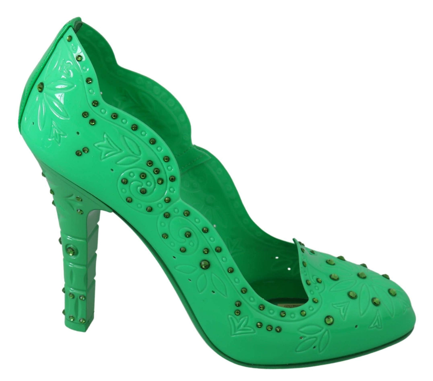 Dolce & Gabbana Green Crystal Floral CINDERELLA Heels Shoes #women, Brand_Dolce & Gabbana, Dolce & Gabbana, EU39/US8.5, feed-agegroup-adult, feed-color-green, feed-gender-female, feed-size-US8.5, Gender_Women, Green, Pumps - Women - Shoes, Shoes - New Arrivals at SEYMAYKA