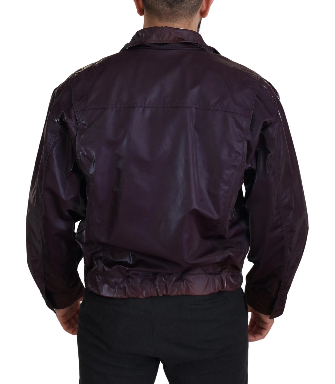 Dolce & Gabbana Purple Nylon Collared Biker Coat Jacket