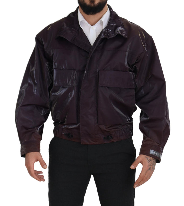 Dolce & Gabbana Purple Nylon Collared Biker Coat Jacket