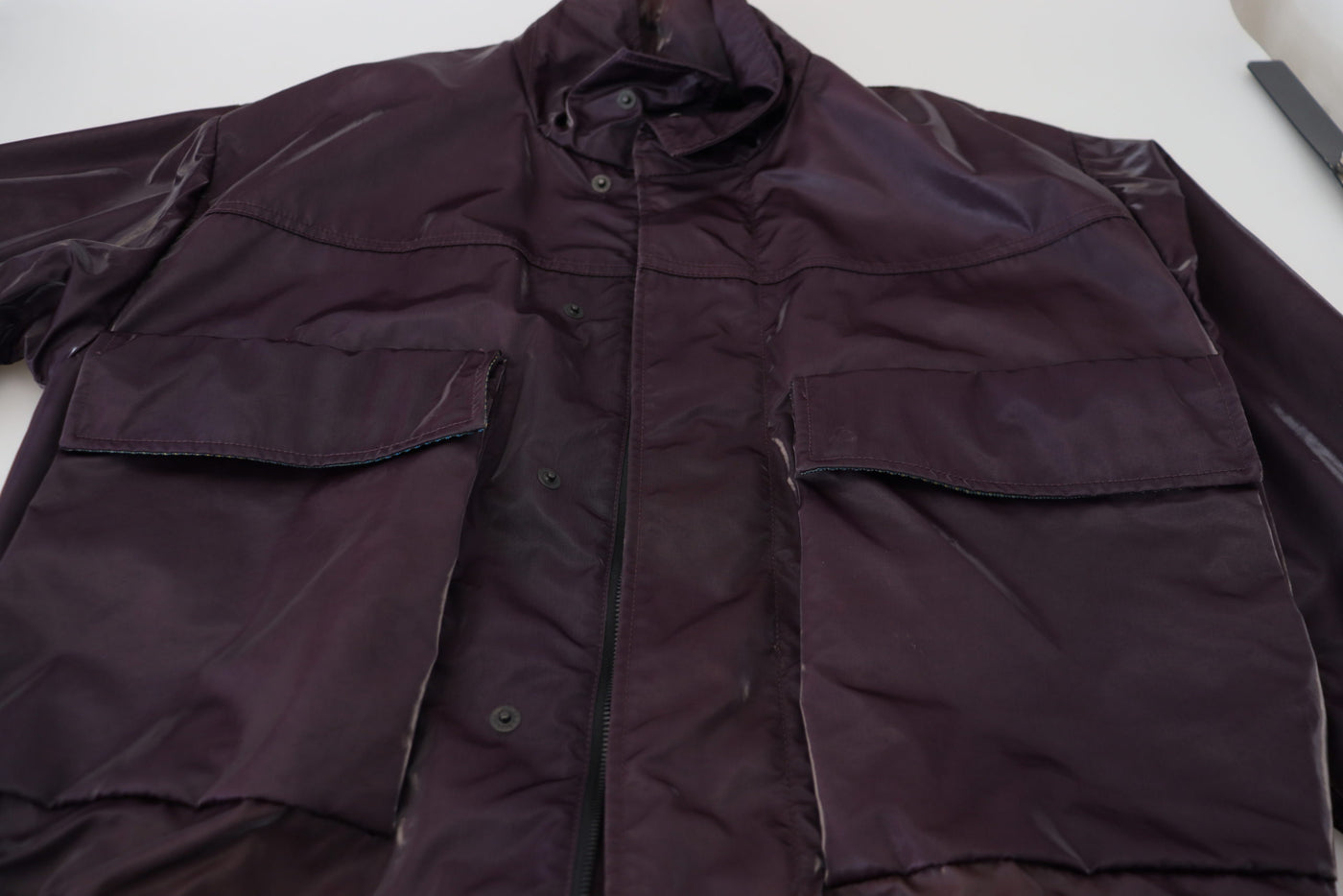 Dolce & Gabbana Purple Nylon Collared Biker Coat Jacket