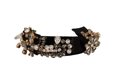 Dolce & Gabbana Clear Crystal Embellished Silk Fiocco Diadem Headband Dolce & Gabbana, feed-1, Gold Black, Headbands - Women - Accessories at SEYMAYKA