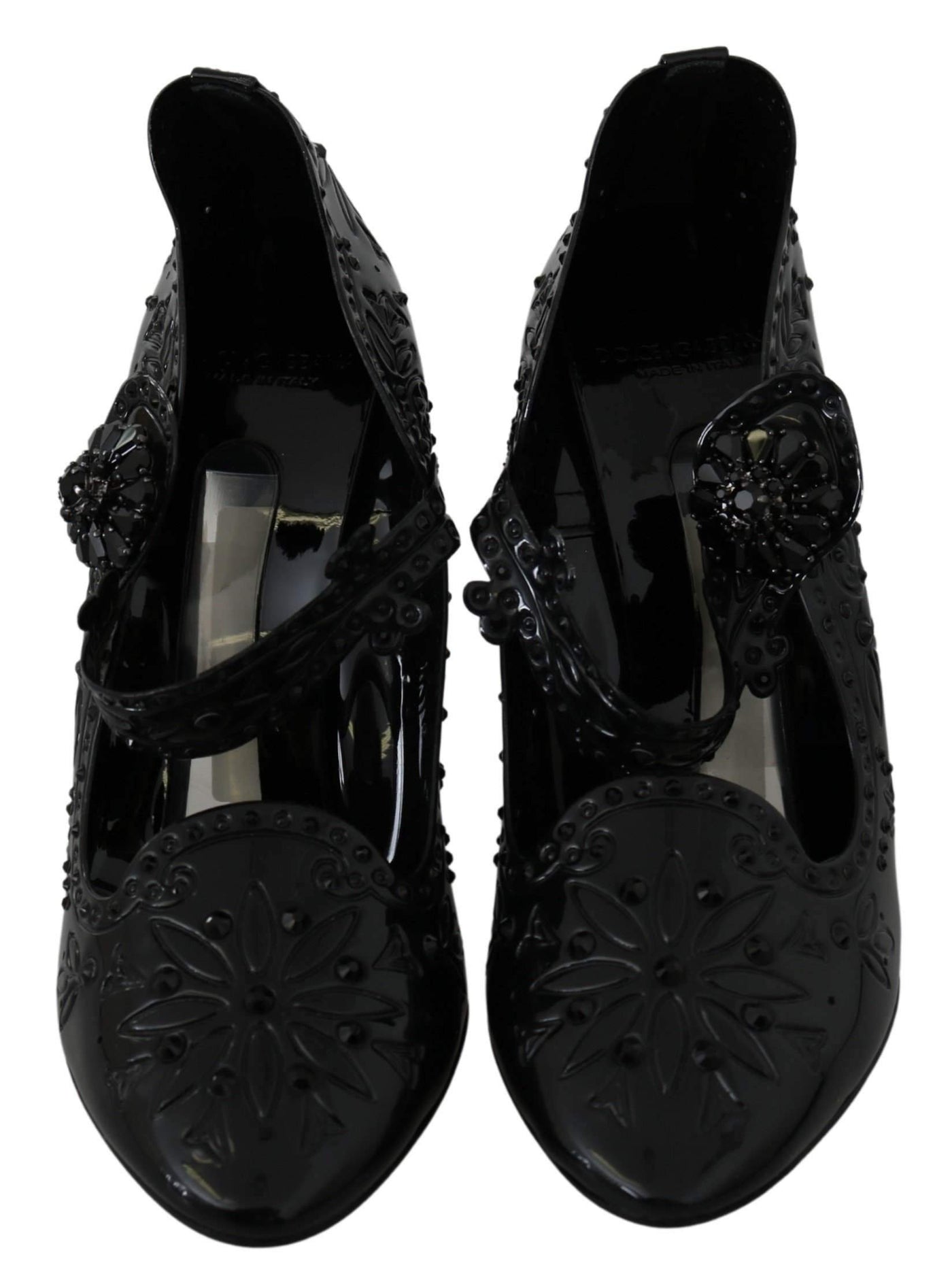 Dolce & Gabbana Black Floral Crystal CINDERELLA Heels Shoes #women, Black, Brand_Dolce & Gabbana, Dolce & Gabbana, EU39/US8.5, feed-agegroup-adult, feed-color-black, feed-gender-female, feed-size-US8.5, Gender_Women, Pumps - Women - Shoes, Shoes - New Arrivals at SEYMAYKA