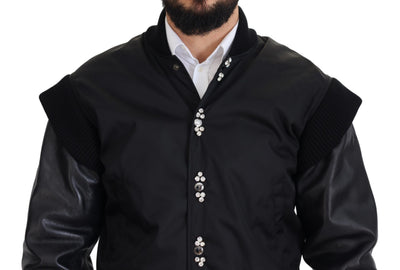 Dolce & Gabbana Black Nylon Crystals Coat Buttons Jacket