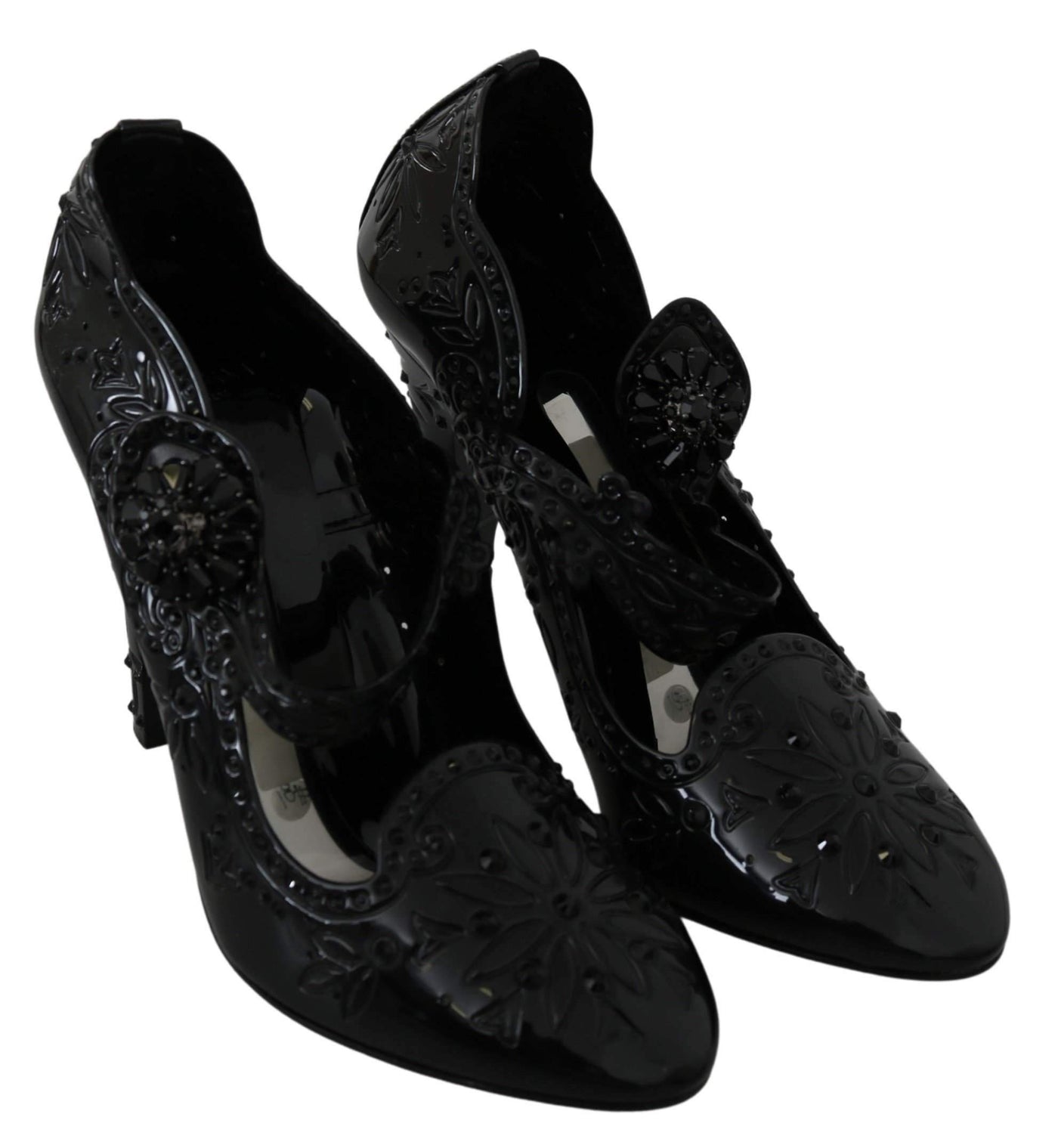 Dolce & Gabbana Black Floral Crystal CINDERELLA Heels Shoes #women, Black, Brand_Dolce & Gabbana, Dolce & Gabbana, EU39/US8.5, feed-agegroup-adult, feed-color-black, feed-gender-female, feed-size-US8.5, Gender_Women, Pumps - Women - Shoes, Shoes - New Arrivals at SEYMAYKA