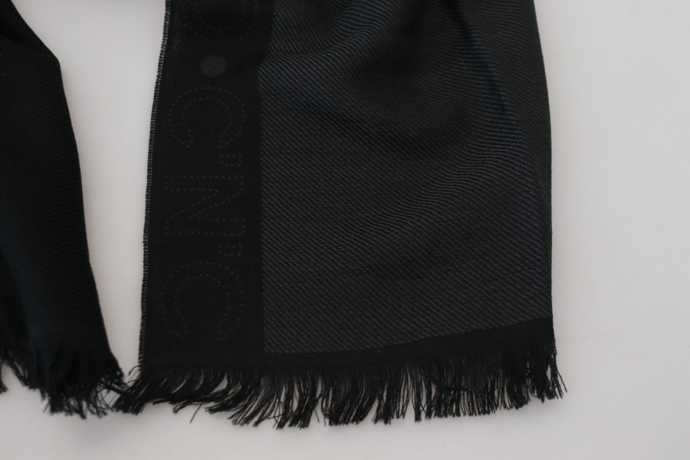Costume National Black Wool Shawl Foulard Fringes Scarf
