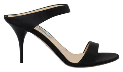 Prada Black Leather Sandals Stiletto Heels Open Toe Shoes