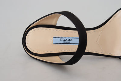 Prada Black Leather Sandals Stiletto Heels Open Toe Shoes