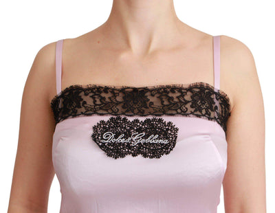 Dolce & Gabbana  Silk Black Lace Top Pink Tank Blouse #women, Brand_Dolce & Gabbana, Catch, Dolce & Gabbana, feed-agegroup-adult, feed-color-silver, feed-gender-female, feed-size-IT38|XS, feed-size-IT44|L, feed-size-IT46|XL, feed-size-IT48|XXL, Gender_Women, IT38|XS, IT44|L, IT46|XL, IT48|XXL, Kogan, Silver, Tops & T-Shirts - Women - Clothing, Women - New Arrivals at SEYMAYKA
