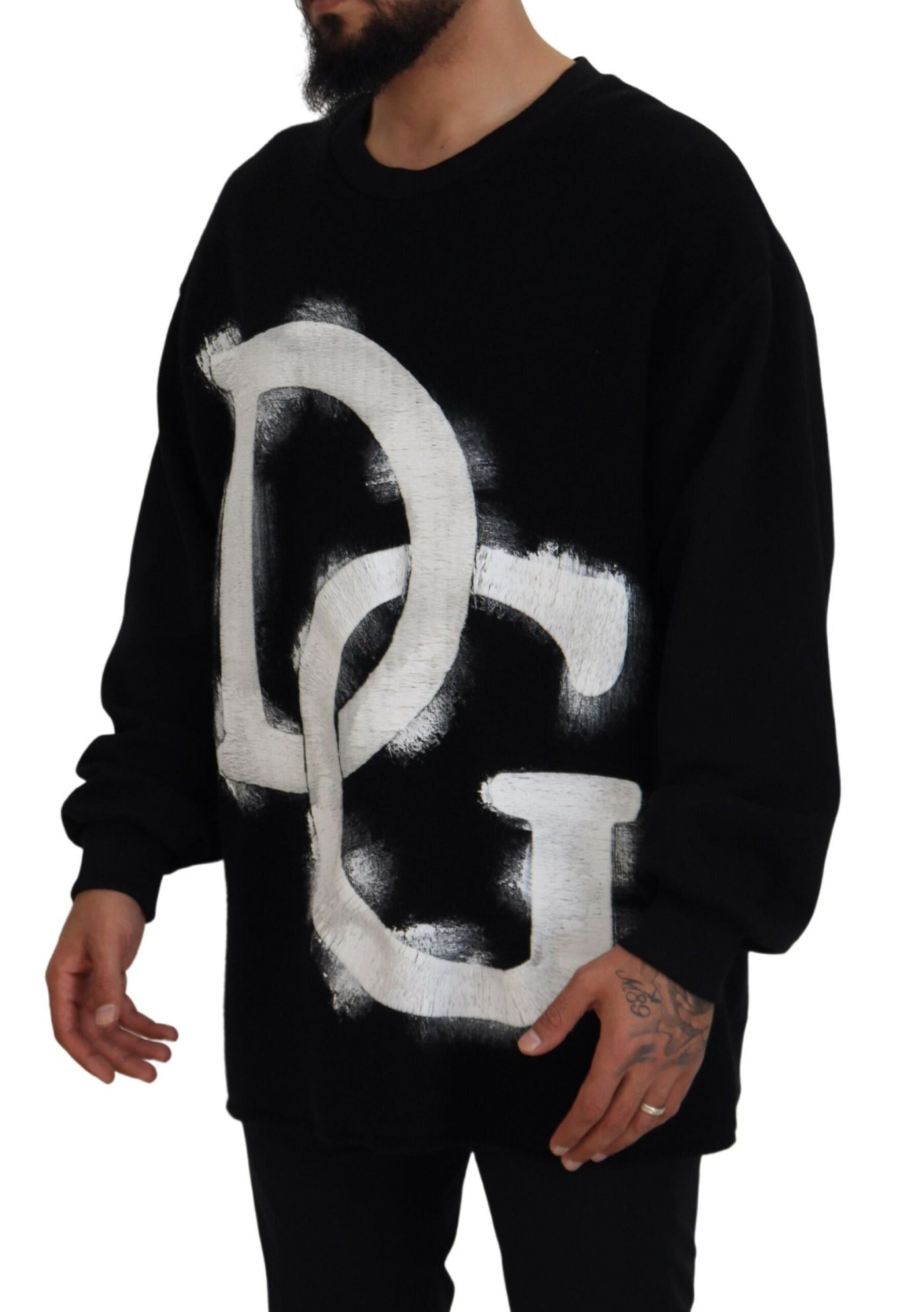 Dolce & Gabbana Black DG Logo Cotton Pullover Sweater