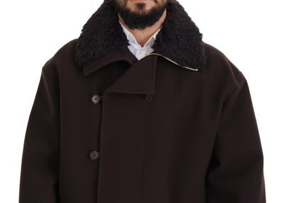 Dolce & Gabbana Brown Double Breasted Shearling Coat Jacket