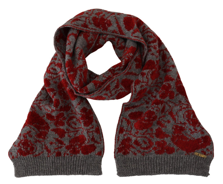 GF Ferre Red Grey Knitted Wrap Warmer s Shawl Scarf
