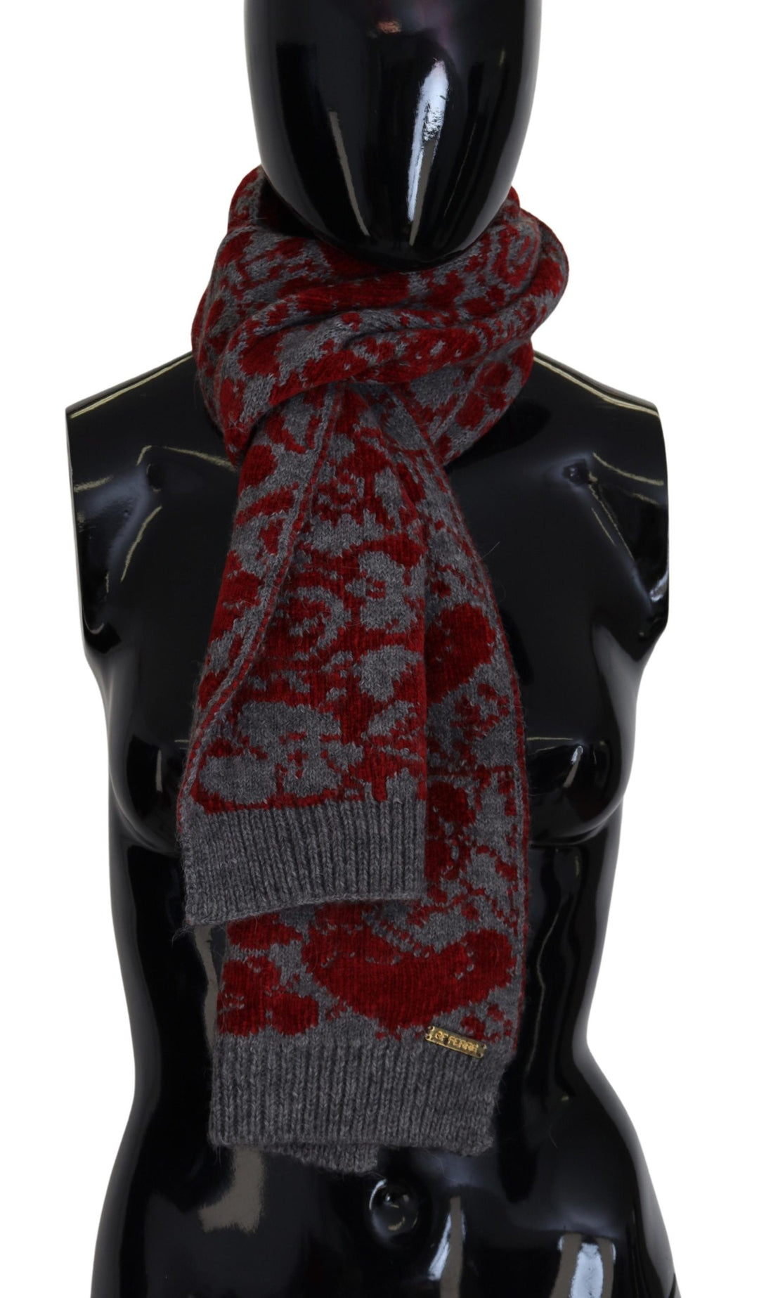 GF Ferre Red Grey Knitted Wrap Warmer s Shawl Scarf