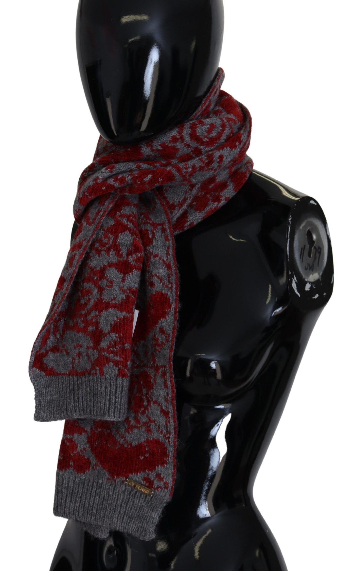 GF Ferre Red Grey Knitted Wrap Warmer s Shawl Scarf