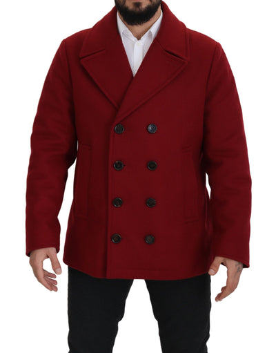 Dolce & Gabbana Red Wool Double Breasted Coat Jacket