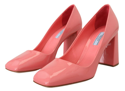 Pink Patent Leather Block Heels Pumps Classic