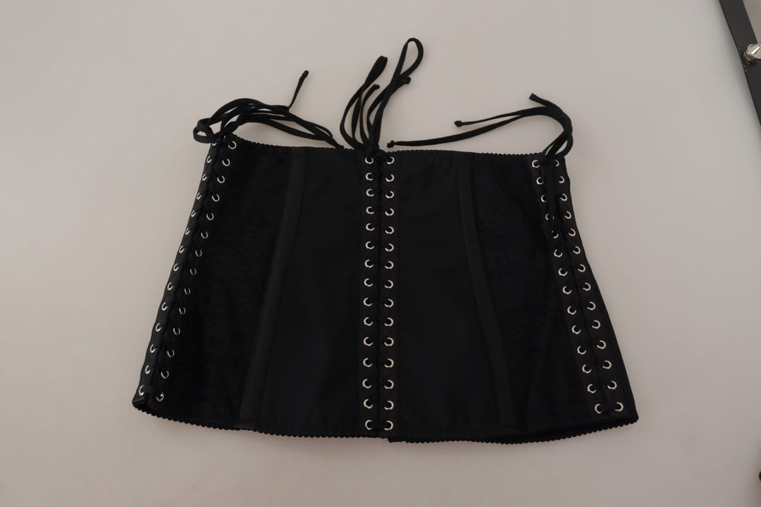Dolce & Gabbana Black Corset Belt Stretch Waist Strap Top
