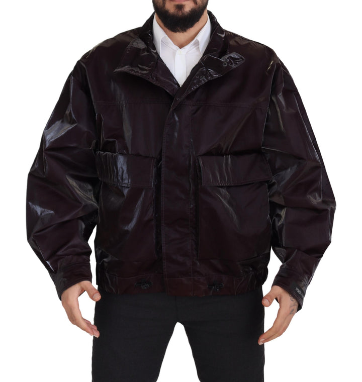 Dolce & Gabbana Bordeaux Nylon Collared  Coat Jacket