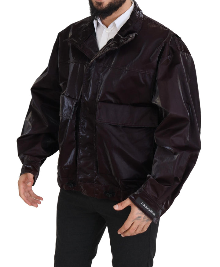Dolce & Gabbana Bordeaux Nylon Collared  Coat Jacket