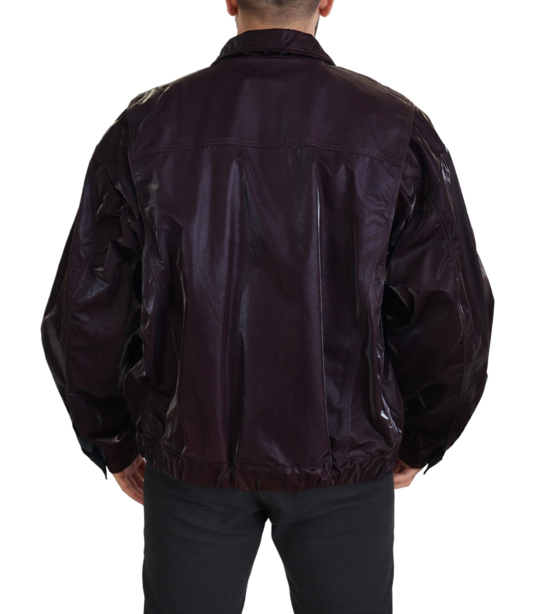Dolce & Gabbana Bordeaux Nylon Collared  Coat Jacket