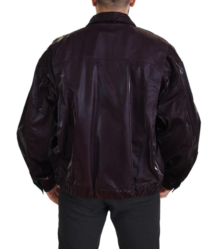 Dolce & Gabbana Bordeaux Nylon Collared  Coat Jacket