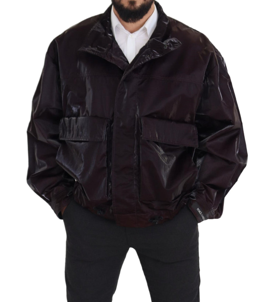 Dolce & Gabbana Bordeaux Nylon Collared  Coat Jacket